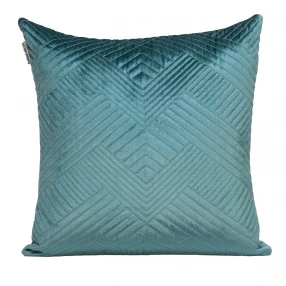 Transitional teal quilted throw pillow with aqua pattern and electric blue accents