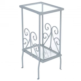 30" Silver And Clear Glass End Table With Shelf