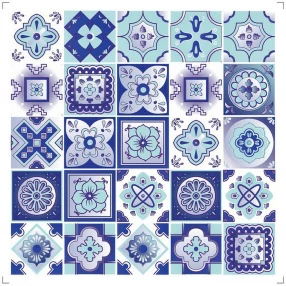 5" X 5" Vintage Turq Blue And White Peel And Stick Removable Tiles