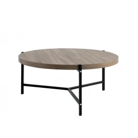 37" Sandy Brown And Black Metal Round Coffee Table