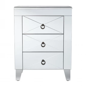 26" Silver End Table With Three Drawers