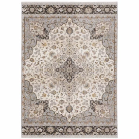 loom stain resistant area rug with beige pattern and fringe
